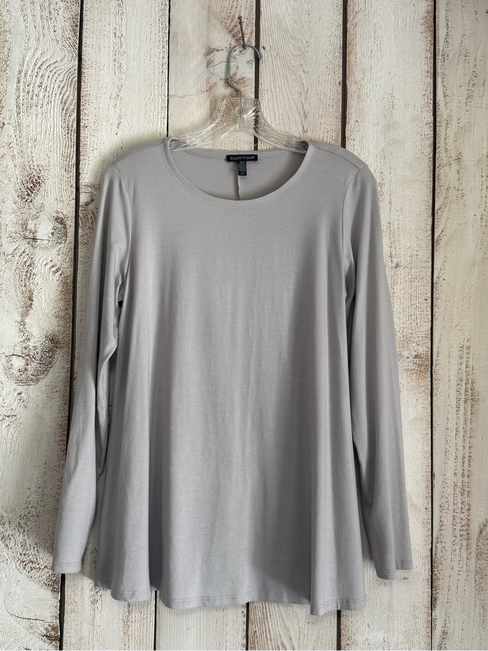 Eileen Fisher Light Gray Long-Sleeve Scoop Neck Tee